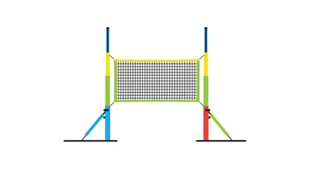 Colorful volleyball net illustration with support posts and base stands © msunny93