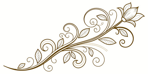 Fototapeta premium Elegant floral ornament with swirling vines and leaves, vector