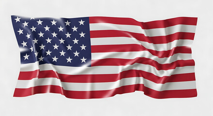 A realistic, high-quality photograph of a gently waving American flag against a plain white background, symbolizing patriotism and national pride
