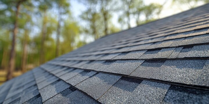 Detailed View of Textured Gray Asphalt Shingles on a Modern House Roof