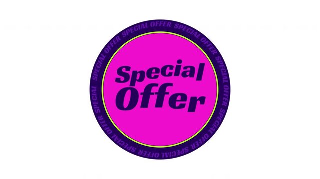 Special offer circular sticker animated loop. Shopping promo deal. Shop sale. Pop vibe announcement. Round badge label animation. Social media reels overlay. 4K video element. Playful motion graphic