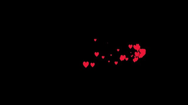 Falling red hearts animation, valentine's day greeting romantic love video, love 2d animation, love, social media, anniversary, mother's day, marriage, invitation e-card on black background.