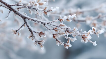 frosted tree branches close up, winter details