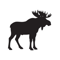 Majestic moose silhouette with impressive antlers on white background