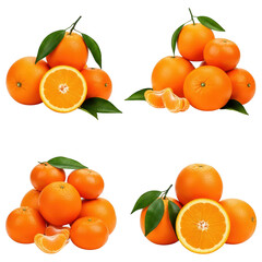 Fresh Oranges and Mandarins: Whole Fruits, Sliced Segments, and Leaves
