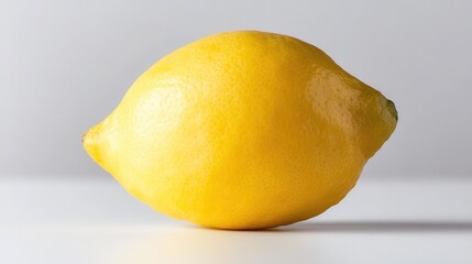 A single unblemished bright yellow lemon resting on a white surface, ready for culinary use.