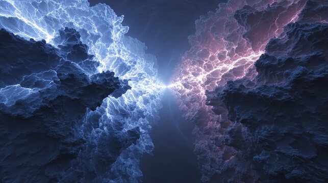 Glowing crystal tectonic plates collide, sending fractal shockwaves in slow motion.