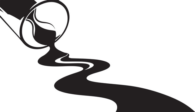 Black liquid pouring from a bottle in a stream