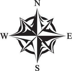Obraz premium Black and White Compass Rose Navigation Symbol Icon Design