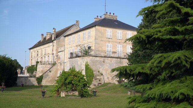 Captivating view from the backyard of Creil castle, city of Creil, northern France.