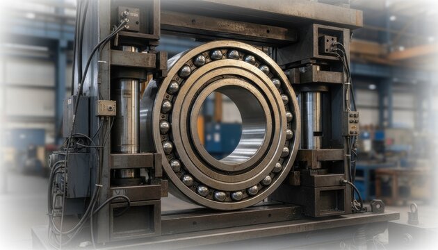 Large Industrial Ball Bearing Component Undergoing Mechanical Testing in a Manufacturing Facility