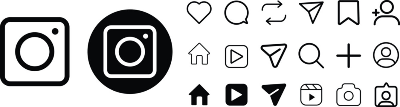 New update Instagram icon set including symbols of home, like, comment, search, user, repost, share. Instagram notification icon. New Instagram 2026 update icons set with UI elements
