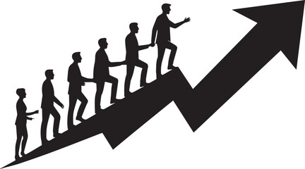 Fototapeta premium Black silhouette of businesspeople climbing up an arrow growth