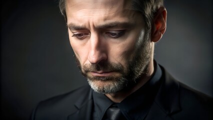 Obraz premium Sad Man in Mourning Portrait After Loss