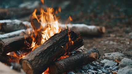 Amazing bonfire burning in the dark night high resolution photo