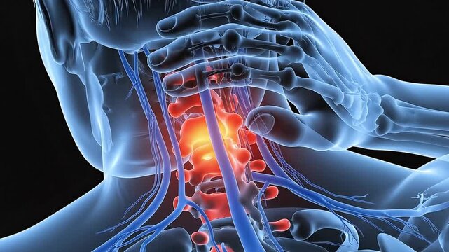 3D Medical Illustration of Shoulder and Neck Pain Highlighted in Red