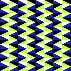 Seamless geometric pattern with triangular shapes creating peripheral drift optical illusion. Abstract repeating background with strong directional visual movement.