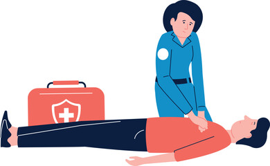 Person reanimation. Female paramedic make resuscitation procedure
