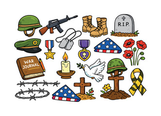 Obraz premium Collection of military symbols and items representing remembrance and sacrifice
