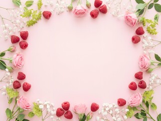 Obraz premium Pink Floral Berry Frame with Copy Space