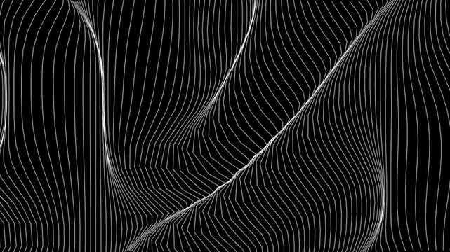 Deep Black Contour Map Animation with Glowing White Edge Lines for Futuristic Geo-Data Visualization and High-Tech Information Mapping Concepts
