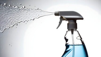 White spray bottle with blue liquid arc &ndash; Great for product design.