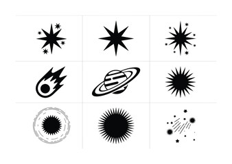 Collection of Black and White Celestial and Star Icons © vector Art