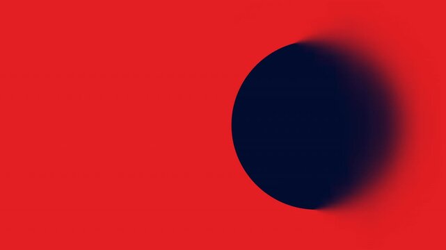 inimalist Black Sphere Floating on Red Background with Dynamic Blur Shadow.