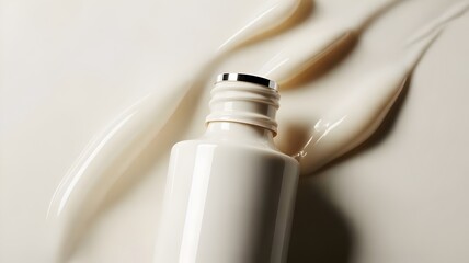 Sleek white cosmetic bottle with liquid &ndash; Great for hygiene branding.