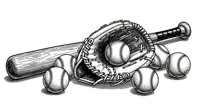 Baseball equipment engraving vector