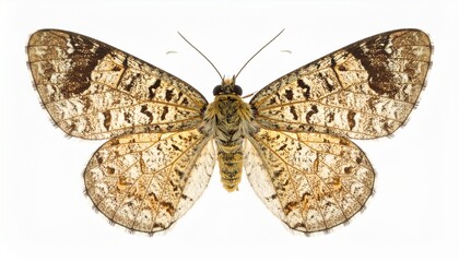 Naklejka premium Detailed view of a beautiful moth with intricate wing patterns.