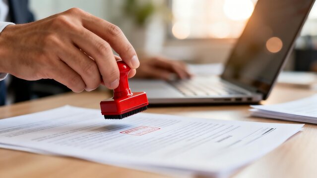 Hand stamping document with red seal