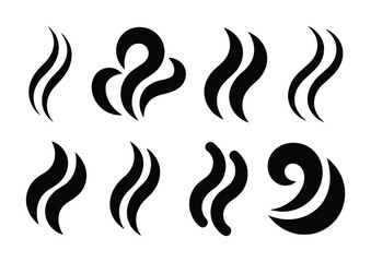 Collection of Stylized Black Steam or Smoke Swirls on White Background