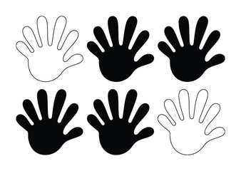 Obraz premium Six Hand Silhouettes: Three Black, Three White Outline