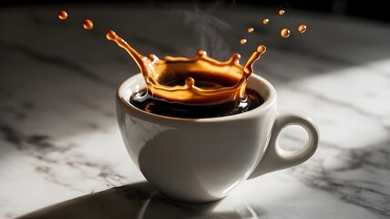 Espresso crown splash on marble &ndash; Perfect for luxury food blogs.