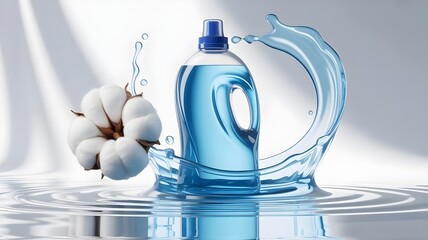 Luxury laundry detergent bottle with liquid splash &ndash; Ideal for household product marketing, cleaning brand ads, or packaging design.