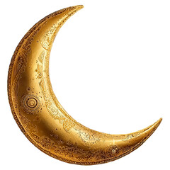 Ornate Golden Crescent Moon isolated on a transparent background