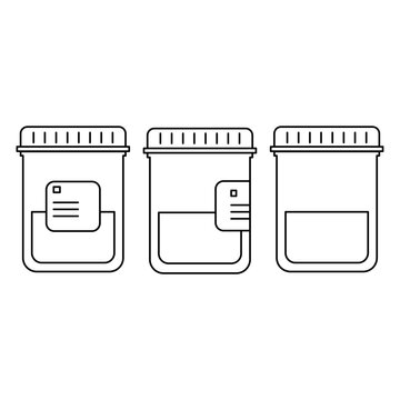 Urine test icon. Pee sample silhouette in medicine container. Editable stroke