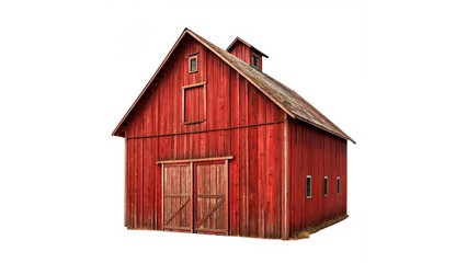 Red barn stands alone isolated on transparent background © Hanna