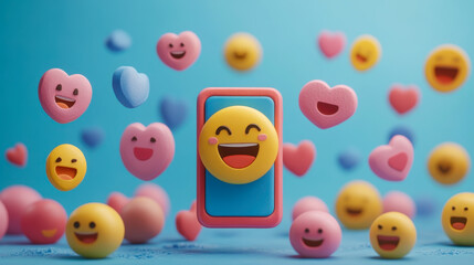 smartphone with emoji online social media icons