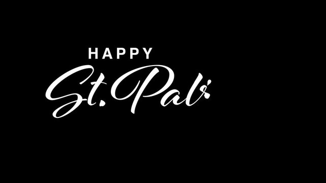 Happy St. Patrick's Day white text animation with shamrocks on transparent background and green screen. Alpha channel included.