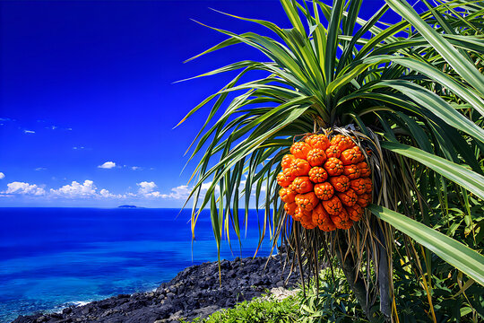 Bright Orange Pandanus Fruit in Paradise
