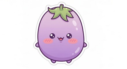 Fototapeta premium Cheerful Cartoon Plant Mascot Adorable Aubergine Character with Rosy Cheeks and a Big Smile