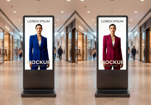 Vertical Digital Totem Display in Shopping Mall