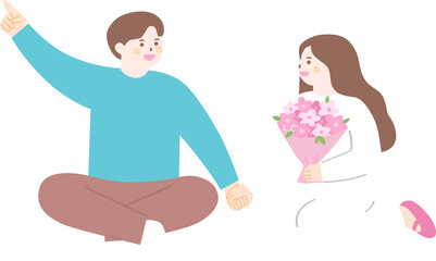 Flat Vector Illustration of a Cute Romantic Couple Sitting and Holding Hands
