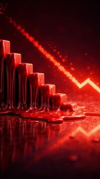 Red graph stock market financial chart crisis economic decrease negative trend downward loss investment crash arrow finance decline diagram downturn concept background melting bar falling profit