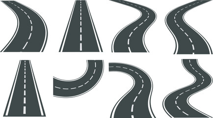 Naklejka premium Curved Road and Highway Flat Illustration Set with Streets Paths and Transportation Routes