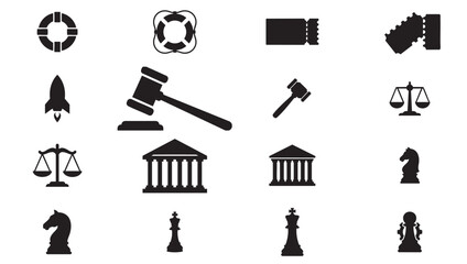 Fototapeta premium Set of 16 Black and White Law and Justice Vector Icons
