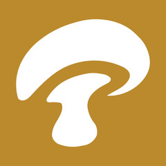 Stylized white mushroom symbol on a warm golden brown background representing food and nature
