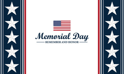 Memorial Day patriotic border design with USA flag stars and stripes frame. Vector illustration - America Remember and Honor